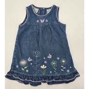 Y2K No Kidding Cottagecore Denim Floral Embroidered Dress – Size 3T
